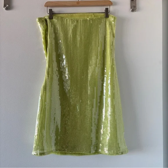 Abercrombie & Fitch Green Sequin Strapless Mini Dress Tall Length - Picture 6 of 6
